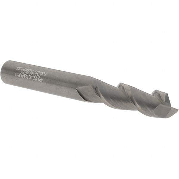 Kennametal - 3/8", 1-1/8" LOC, 3/8" Shank Diam, 3" OAL, 2 Flute, Solid Carbide Square End Mill - Single End, Uncoated, Spiral Flute, 45° Helix, Centercutting, Right Hand Cut, Right Hand Flute, Series AADF - USA Tool & Supply