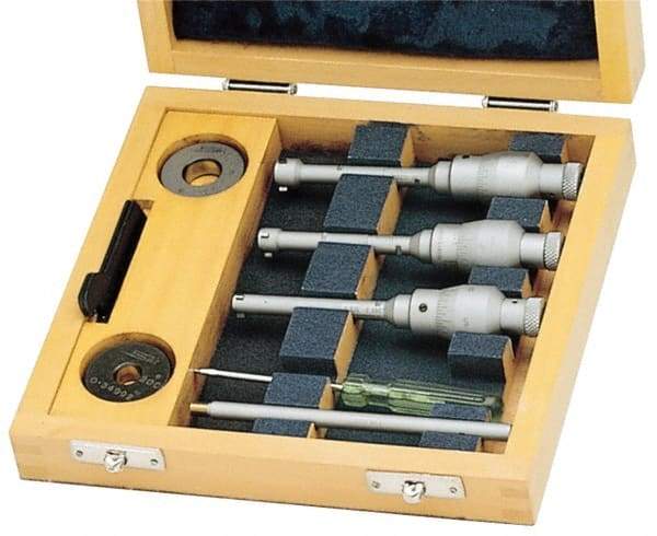 SPI - 6 to 12mm, Carbide, Hole Mechanical Inside Micrometer Set - 0.001mm Graduation, Ratchet Stop Thimble, (2) Setting Rings Included - USA Tool & Supply