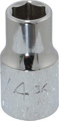 Proto - 1/4", 1/4" Drive, Standard Hand Socket - 6 Points, 7/8" OAL, Chrome Finish - USA Tool & Supply