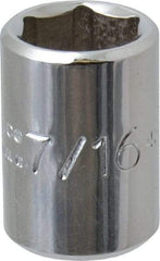 Proto - 7/16", 1/4" Drive, Standard Hand Socket - 6 Points, 7/8" OAL, Chrome Finish - USA Tool & Supply