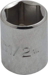 Proto - 1/2", 1/4" Drive, Standard Hand Socket - 6 Points, 7/8" OAL, Chrome Finish - USA Tool & Supply