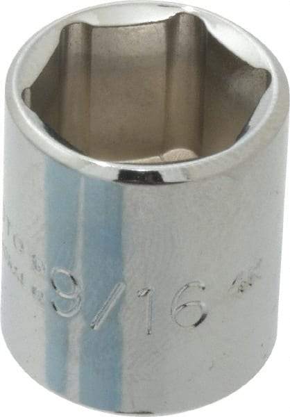 Proto - 9/16", 1/4" Drive, Standard Hand Socket - 6 Points, 7/8" OAL, Chrome Finish - USA Tool & Supply