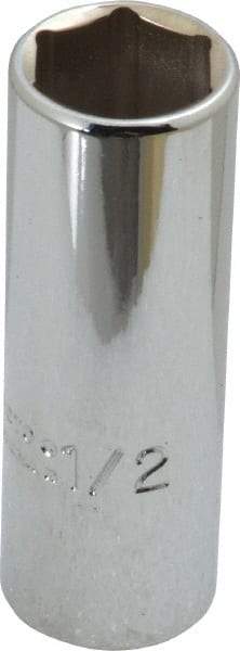 Proto - 1/2", 1/4" Drive, Deep Hand Socket - 6 Points, 2" OAL, Chrome Finish - USA Tool & Supply