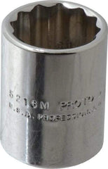 Proto - 3/8" Drive, Standard Hand Socket - 12 Points, 1-1/8" OAL, Chrome Finish - USA Tool & Supply