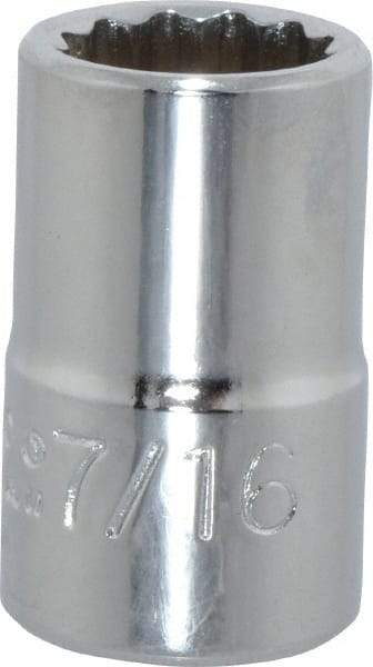 Proto - 7/16", 3/8" Drive, Standard Hand Socket - 12 Points, 1-3/32" OAL, Chrome Finish - USA Tool & Supply