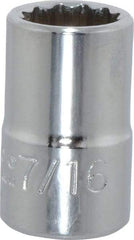 Proto - 7/16", 3/8" Drive, Standard Hand Socket - 12 Points, 1-3/32" OAL, Chrome Finish - USA Tool & Supply