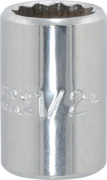 Proto - 1/2", 3/8" Drive, Standard Hand Socket - 12 Points, 1-1/8" OAL, Chrome Finish - USA Tool & Supply