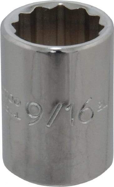 Proto - 9/16", 3/8" Drive, Standard Hand Socket - 12 Points, 1-1/8" OAL, Chrome Finish - USA Tool & Supply