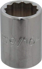 Proto - 9/16", 3/8" Drive, Standard Hand Socket - 12 Points, 1-1/8" OAL, Chrome Finish - USA Tool & Supply