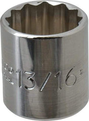 Proto - 13/16", 3/8" Drive, Standard Hand Socket - 12 Points, 1-3/16" OAL, Chrome Finish - USA Tool & Supply