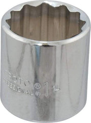 Proto - 1", 3/8" Drive, Standard Hand Socket - 12 Points, 1-3/8" OAL, Chrome Finish - USA Tool & Supply