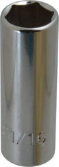 Proto - 11/16", 3/8" Drive, Deep Hand Socket - 6 Points, 2-3/4" OAL, Chrome Finish - USA Tool & Supply