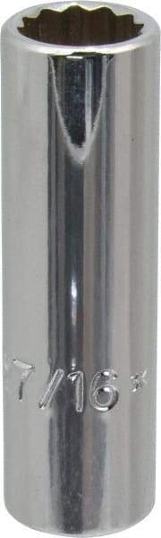 Proto - 7/16", 3/8" Drive, Deep Hand Socket - 12 Points, 2-1/8" OAL, Chrome Finish - USA Tool & Supply