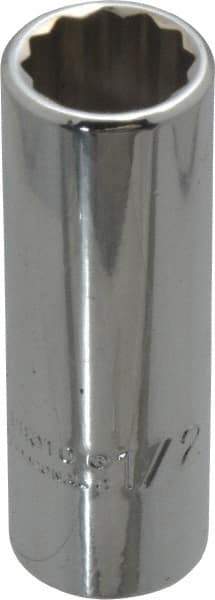 Proto - 1/2", 3/8" Drive, Deep Hand Socket - 12 Points, 2-1/8" OAL, Chrome Finish - USA Tool & Supply