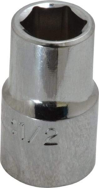 Proto - 1/2", 1/2" Drive, Standard Hand Socket - 6 Points, 1-31/64" OAL, Chrome Finish - USA Tool & Supply