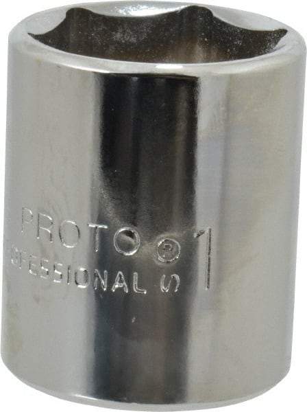 Proto - 1", 1/2" Drive, Standard Hand Socket - 6 Points, 1-9/16" OAL, Chrome Finish - USA Tool & Supply