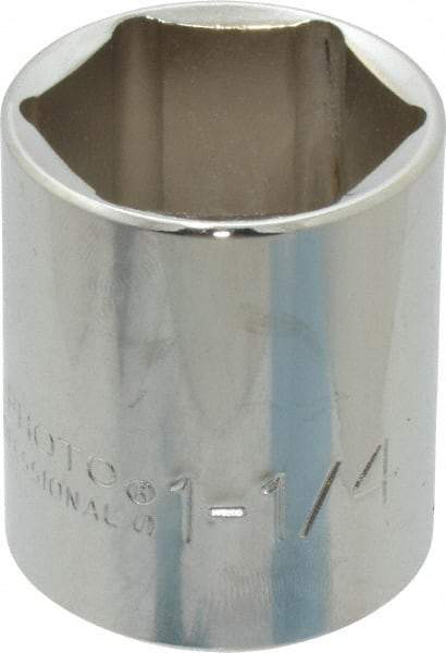 Proto - 1-1/4", 1/2" Drive, Standard Hand Socket - 6 Points, 1-55/64" OAL, Chrome Finish - USA Tool & Supply