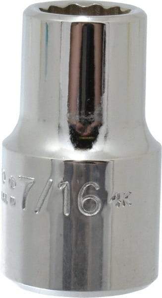 Proto - 7/16", 1/2" Drive, Standard Hand Socket - 12 Points, 1-31/64" OAL, Chrome Vanadium, Chrome Finish - USA Tool & Supply