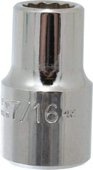 Proto - 7/16", 1/2" Drive, Standard Hand Socket - 12 Points, 1-31/64" OAL, Chrome Vanadium, Chrome Finish - USA Tool & Supply