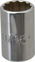 Proto - 11/16", 1/2" Drive, Standard Hand Socket - 12 Points, 1-1/2" OAL, Chrome Vanadium, Chrome Finish - USA Tool & Supply