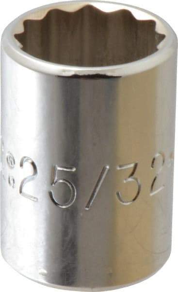 Proto - 25/32", 1/2" Drive, Standard Hand Socket - 12 Points, 1-1/2" OAL, Chrome Finish - USA Tool & Supply