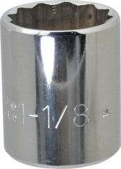 Proto - 1-1/8", 1/2" Drive, Standard Hand Socket - 12 Points, 1-3/4" OAL, Chrome Finish - USA Tool & Supply