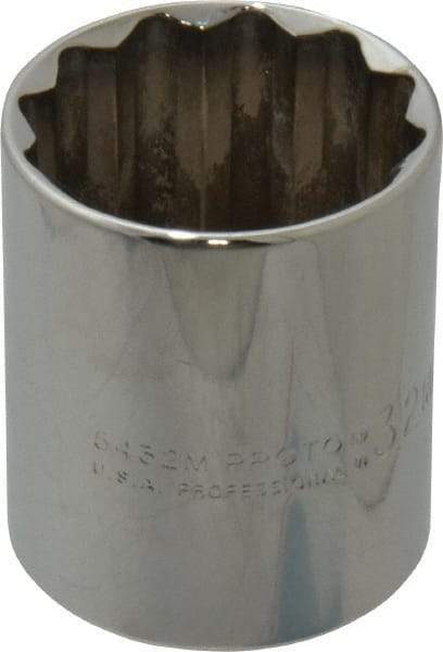 Proto - 1/2" Drive, Standard Hand Socket - 12 Points, 1-25/32" OAL, Chrome Finish - USA Tool & Supply