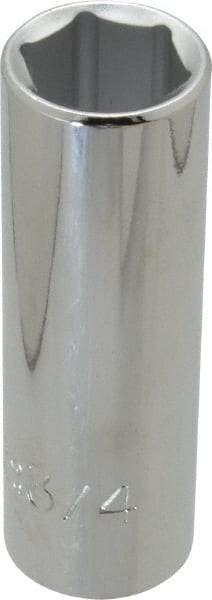 Proto - 3/4", 1/2" Drive, Deep Hand Socket - 6 Points, 3-1/4" OAL, Chrome Finish - USA Tool & Supply