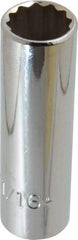 Proto - 11/16", 1/2" Drive, Deep Hand Socket - 12 Points, 3-1/4" OAL, Chrome Finish - USA Tool & Supply