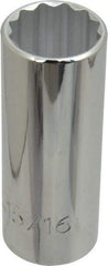 Proto - 15/16", 1/2" Drive, Deep Hand Socket - 12 Points, 3-1/4" OAL, Chrome Finish - USA Tool & Supply