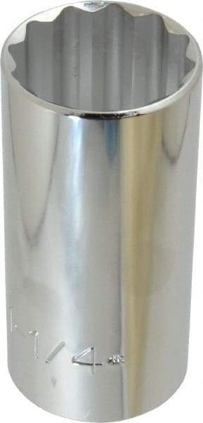 Proto - 1-1/4", 1/2" Drive, Deep Hand Socket - 12 Points, 3-1/4" OAL, Chrome Finish - USA Tool & Supply