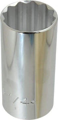 Proto - 1-1/4", 1/2" Drive, Deep Hand Socket - 12 Points, 3-1/4" OAL, Chrome Finish - USA Tool & Supply