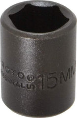 Proto - 3/8" Drive 15mm Standard Impact Socket - 6 Points, 1-3/32" OAL - USA Tool & Supply