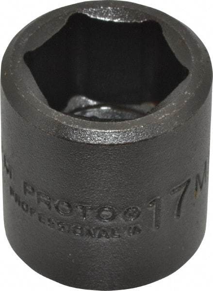 Proto - 3/8" Drive 17mm Standard Impact Socket - 6 Points, 1-3/32" OAL - USA Tool & Supply