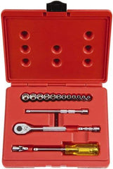 Proto - 17 Piece 1/4" Drive Socket Set - 6 Points, 4mm to 14mm Range, Metric Measurement Standard - USA Tool & Supply
