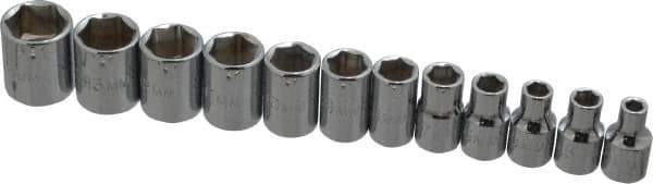 Proto - 12 Piece 1/4" Drive Socket Set - 6 Points, 4mm to 14mm Range, Metric Measurement Standard - USA Tool & Supply