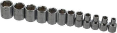 Proto - 12 Piece 1/4" Drive Socket Set - 6 Points, 4mm to 14mm Range, Metric Measurement Standard - USA Tool & Supply