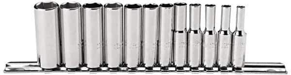 Proto - 12 Piece 1/4" Drive Deep Well Socket Set - 6 Points, 4mm to 14mm Range, Metric Measurement Standard - USA Tool & Supply