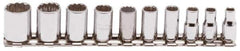 Proto - 10 Piece 1/4" Drive Socket Set - 12 Points, 3/16" to 9/16" Range, Inch Measurement Standard - USA Tool & Supply