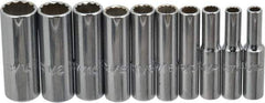Proto - 10 Piece 1/4" Drive Deep Well Socket Set - 12 Points, 3/16" to 9/16" Range, Inch Measurement Standard - USA Tool & Supply