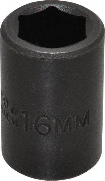 Proto - 1/2" Drive 16mm Standard Impact Socket - 6 Points, 1-1/2" OAL - USA Tool & Supply