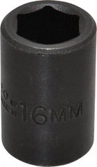 Proto - 1/2" Drive 16mm Standard Impact Socket - 6 Points, 1-1/2" OAL - USA Tool & Supply