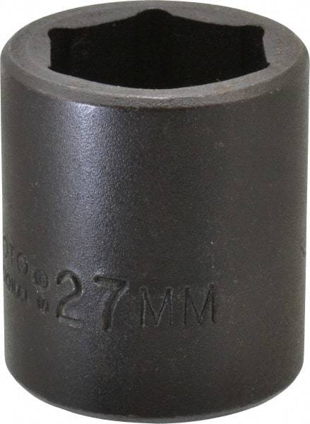 Proto - 1/2" Drive 27mm Standard Impact Socket - 6 Points, 2" OAL - USA Tool & Supply