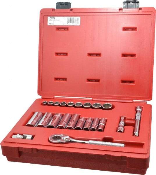 Proto - 22 Piece 3/8" Drive Socket Set - 6 Points, 3/8" to 7/8" Range, Inch Measurement Standard - USA Tool & Supply