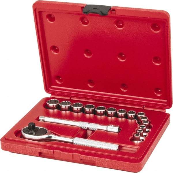 Proto - 16 Piece 3/8" Drive Socket Set - 12 Points, 6mm to 19mm Range, Metric Measurement Standard - USA Tool & Supply
