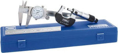 Fowler - 4 Piece, Machinist Caliper and Micrometer Tool Kit - 0 to 6 Inch Caliper, 1 Inch Micrometer, 0.0001 Inch Graduation - USA Tool & Supply