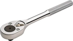 Proto - 1/2" Drive Pear Head Ratchet - Chrome Finish, 10" OAL, 24 Gear Teeth, Standard Knurled Handle, Standard Head - USA Tool & Supply