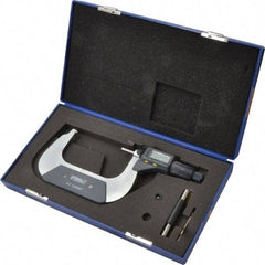 Fowler - 3 to 4 Inch Range, 0.0001 Inch Resolution, Standard Throat, IP54 Electronic Outside Micrometer - 0.0002 Inch Accuracy, Friction Thimble, 357 Battery, Data Output, Includes Case and Wrench - USA Tool & Supply