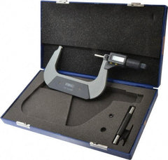 Fowler - 4 to 5 Inch Range, 0.0001 Inch Resolution, Standard Throat, IP54 Electronic Outside Micrometer - 0.0002 Inch Accuracy, Friction Thimble, 357 Battery, Data Output, Includes Case and Wrench - USA Tool & Supply