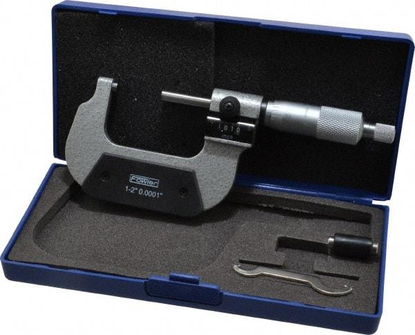 Fowler - 1 to 2" Range, 0.0001" Graduation, Mechanical Outside Micrometer - Ratchet Stop Thimble, Accurate to 0.00016", Digital Counter - USA Tool & Supply